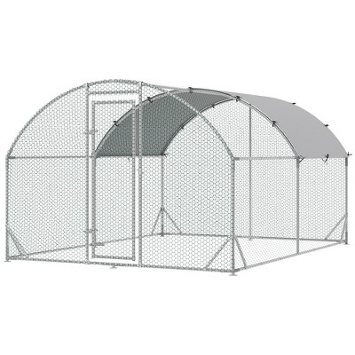 Large Silver Metal Walk-In Chicken Coop with UV Resistant Cover