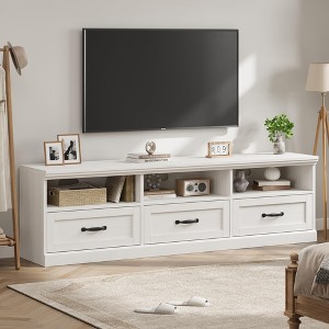 70in TV Stand for TVs up to 80", Mid Century Modern Entertainment Center with Storage Drawer and Open Shelves - 1 of 4