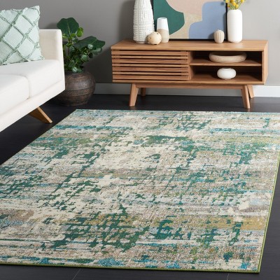 Green and Beige Abstract Hand-knotted Round Rug