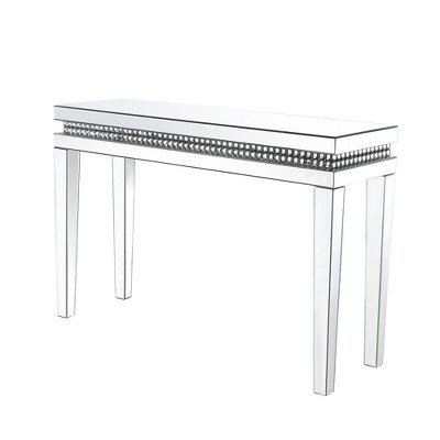 Mirror Inlay Sofa Table with Faux Crystal Accents Silver - Benzara