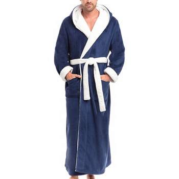 Men's Classic Winter Robe, Full Length Hooded Bathrobe, Cozy Plush Fleece