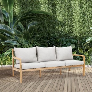 Moda Furnishings Acacia Wood Patio Outdoor Threeseat Sofa With Cushions - 1 of 4