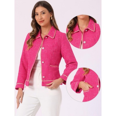 INSPIRE CHIC Women's Point Collar Long Sleeve Contrast Trim Button Down Work Office Jacket Hot Pink Medium — фото 2