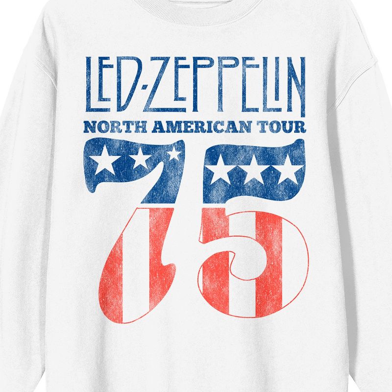 Led Zeppelin North American Tour ‘75 Crew Neck Long Sleeve White Adult Sweatshirt, 2 of 4