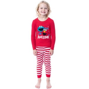 Sesame Street Toddler Girls' Elmo Cookie Monster I'm Awesome Pajama Set Red - 1 of 4