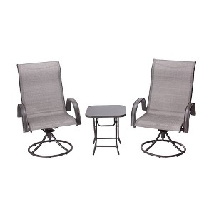 3pc Outdoor Steel Conversation Set Tan - Teamson Home: Weather-Resistant Patio Seating with Side Table - 1 of 4