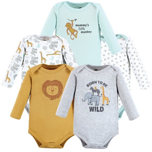 Hudson Baby Infant Boy Cotton Long-Sleeve Bodysuits, Baby Bear Gray Black  5-Pack, 6-9 Months