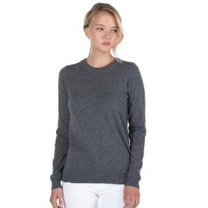 JENNIE LIU Women's 100% Pure Cashmere Long Sleeve Crew Neck Pullover Sweater - 1 of 4