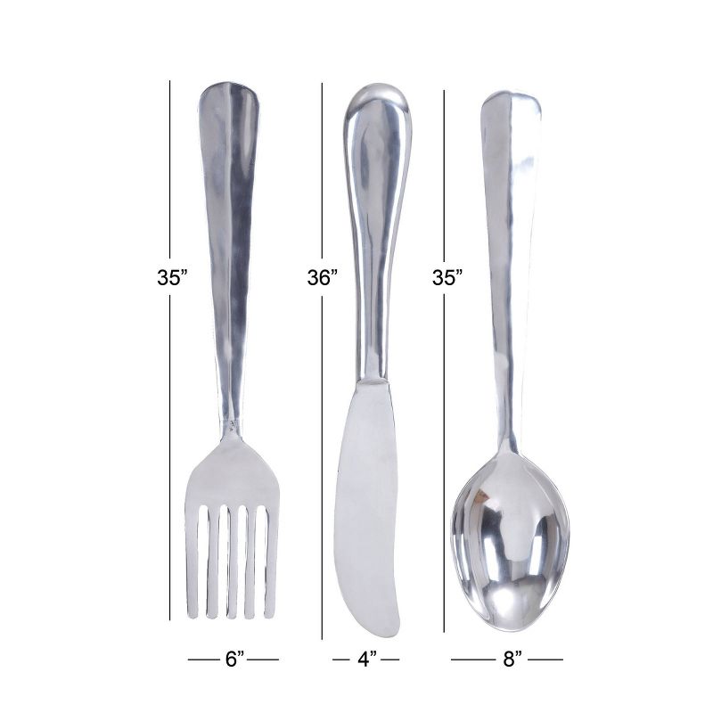 Set of 3 Aluminum Utensils Knife, Spoon and Fork Wall Decors - Olivia & May, 3 of 16