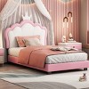 Upholstered Princess Bed with Crown Headboard, PU Leather Frame Bed for Kids Bedroom-Baofuwish - 2 of 4