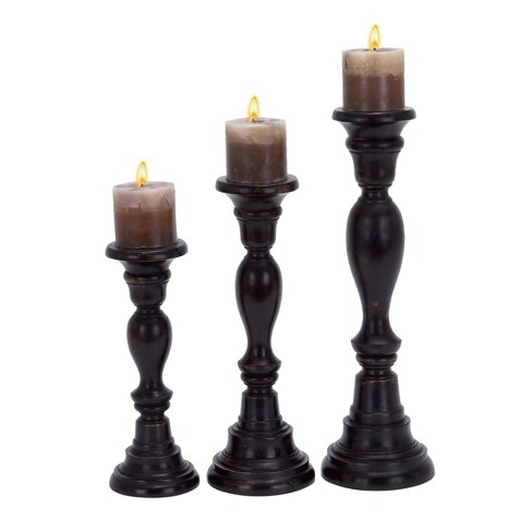 Set of 3 Traditional Wooden Pillar Candle Holders White - Olivia & May