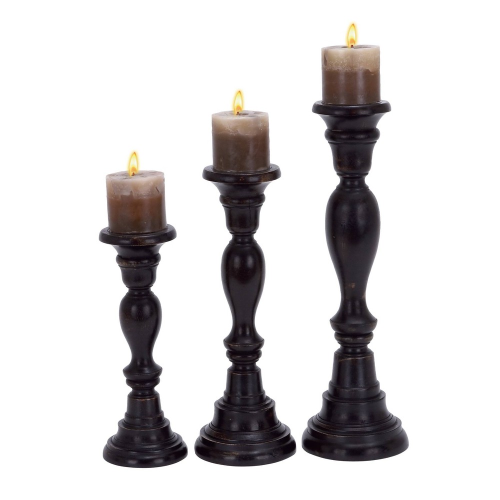 Photos - Figurine / Candlestick Set of 3 Classic Style Wooden Candle Holders - Olivia & May