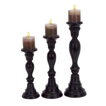 Set of 3 Classic Style Wooden Candle Holders - Olivia & May