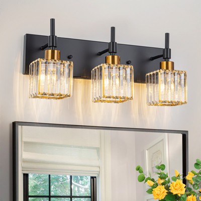 LLHZSY Modern Dimmable Crystal Bathroom Light Fixtures Over Mirror Glam Vanity Lights - 3/4/5 Light - Black+Gold/Chrome/Black/Gold