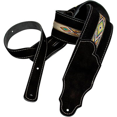 Franklin Strap 2.5" Leather Guitar Strap Black Suede 2.5 Inch Black Suede-Southwest Motif