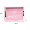 HomeRoots 16" Pink And White Spring has Sprung Serving Tray With Handles - 3 of 4