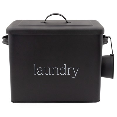AuldHome Design Enamelware Laundry Powder Container, Farmhouse Style Metal Detergent Bin w/ Scoop