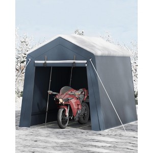 7x10FT Portable Outdoor Storage Shed with 2 Roll-Up Zipper Doors & Vents,Waterproof PE Tarp,UV-Resistant Carport for Motorcycle,Firewood,Tools-Gray - 1 of 4