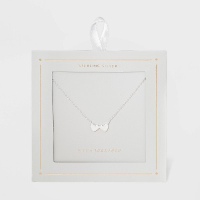 Sterling Silver Double Heart Necklace - Silver