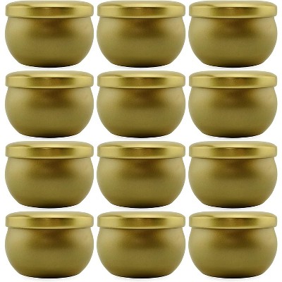 Darware Metallic Gold Candle Tins 12pk; European Style Containers for Storage, Parties, Weddings, Jewelry, Candy and Tea Stash