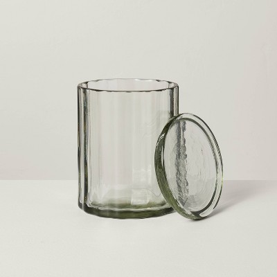 Large Light Green Fluted Glass Bathroom Canister