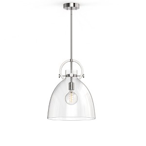 14 in. 1-Light Modern Brushed Nickel Geometric Pendant Light with Clear Glass Shade for Kitchen, Dining, or Foyer Spaces - 1 of 4