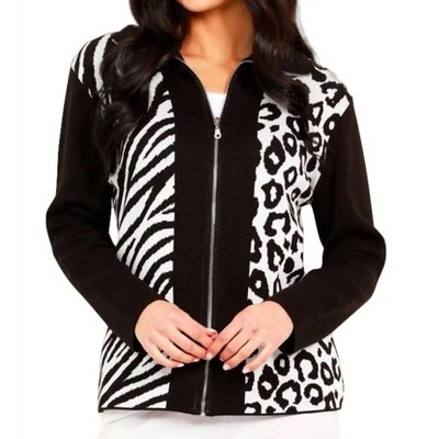 Women's Animal Print Zip Cardigan - Angel Apparel