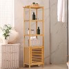 Artloge Tall Bamboo Freestanding Storage Cabinet Bathroom Storage Organizer Toilet Corner Rack with 4 Shelve & 3 Hooks - 2 of 4