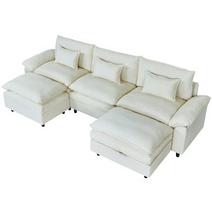 MyDepot Sectional Sofa Comfortable Cloud Couch with Ottoman, Corduroy - 1 of 4