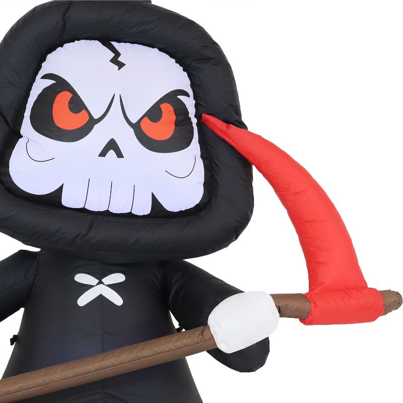 Sunnydaze 60" Self-Inflatable Holiday Grim Reaper with Scythe Outdoor Halloween Lawn Decoration with LED Lights, 5 of 13