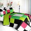 Slickblue Full/Queen 3PC Quilt Set, 100% TC Fabric, Geometric Design, Reversible, Machine Washable, Green/White - 2 of 4
