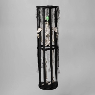 Animated Skeleton in a Cage Halloween Decorative Prop 