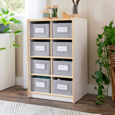 Guidecraft EdQ 8 Cubby Bin Storage Organizer 30": Wooden Cube Shelving, Toy Organizer Bookshelf for School and Home with Bins