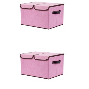 REGALWOVEN Fabric Collapsible Reinforced Versatile Storage Bin with Lid and Handle 2 Pcs - 1 of 4