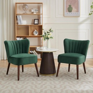 Modern Velvet Accent Chair Set of 2, Soft Upholstered Living Room Chair with Wooden Legs - 1 of 4