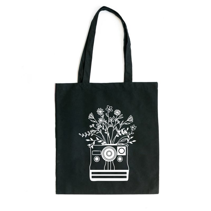 City Creek Prints Camera And Wildflowers Canvas Tote Bag - 15x16 - Black, 1 of 3