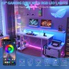 Computer Gaming Desk with File Drawers, 63'' Home Office Desk with Power Outlets & LED Light - 4 of 4