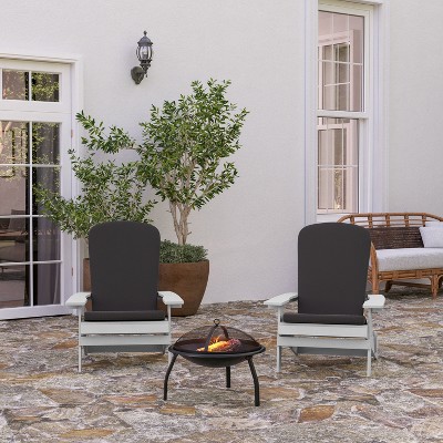 Set of 2 White Folding Adirondack Chairs with Gray Cushions