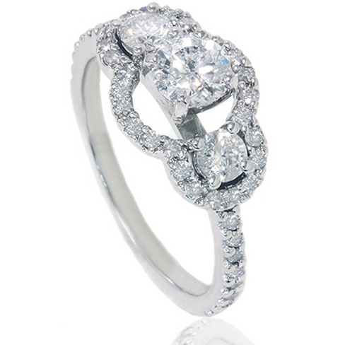 Pompeii3 1 1/4 Ct Three Stone Diamond Engagement Ring 14k White Gold ...