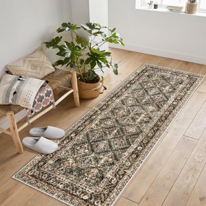 Durable Low-Pile Non-Slip Area Rug - Vintage Boho Style for Living Room, Office, Dining Room, Kids Room, and Farmhouse; Washable - 1 of 4