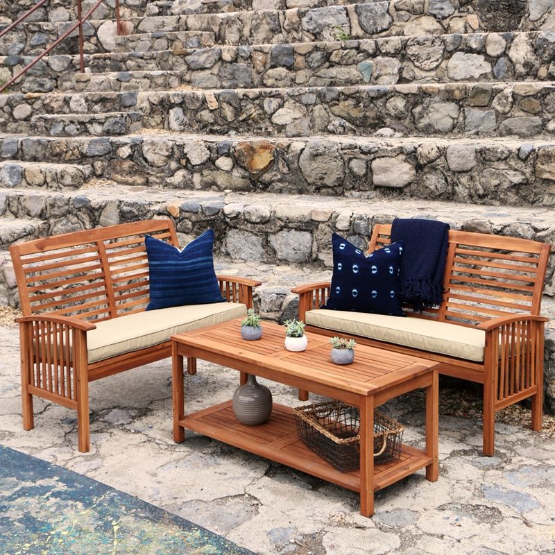 Ravenscroft 3pc Acacia Wood Patio Chat Set with Coffee Table - Saracina Home, 3 of 10