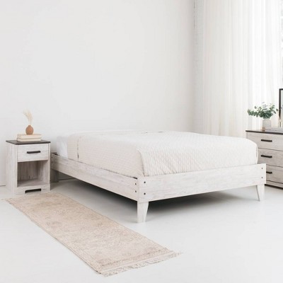 Whitewash Chic Full Platform Bed with Storage Drawer