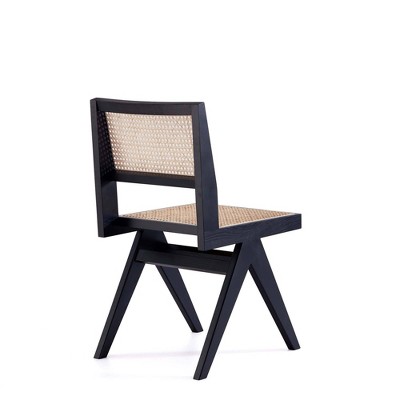 Ash Wood Black Rectangular Dining Set with Cane Chairs