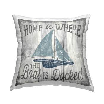Stupell Industries Home is Where The Boat's Docked Nautical Family Printed Pillow, 18 x 18