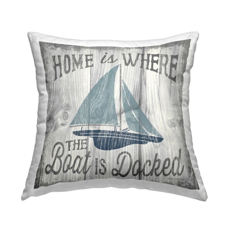 Stupell Industries Home is Where The Boat's Docked Nautical Family Printed Pillow, 18 x 18, 1 of 3