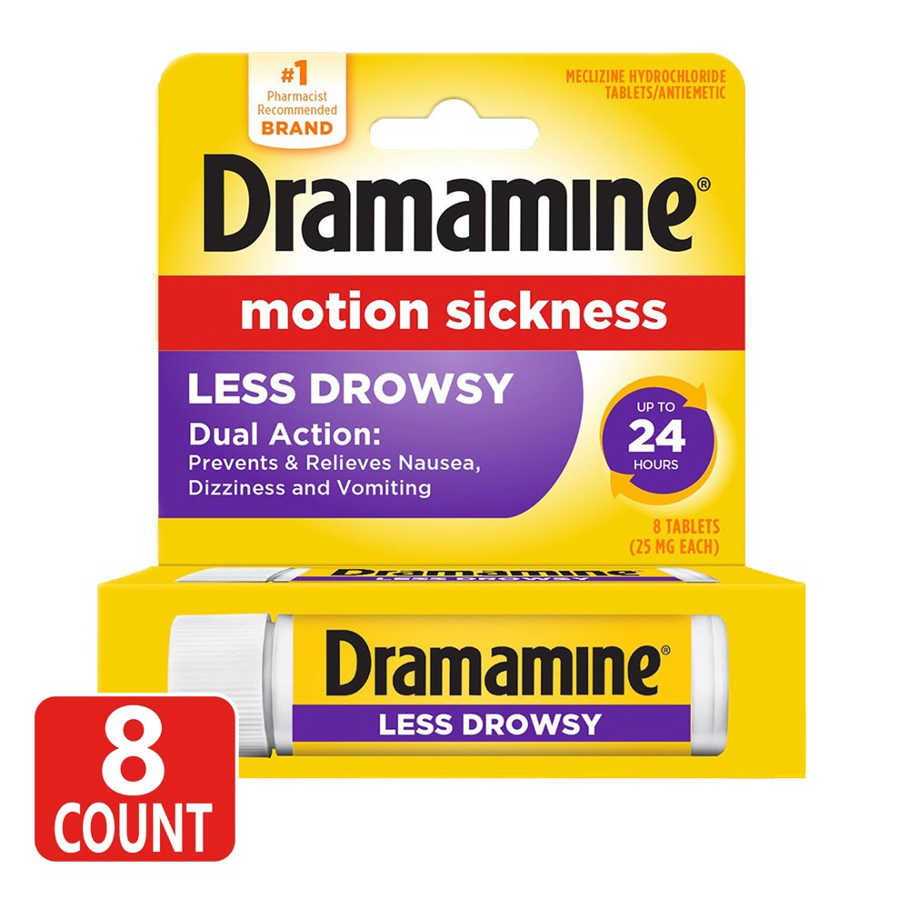 UPC 831248001982 product image for Dramamine All Day Less Drowsy Motion Sickness Relief Tablets for Nausea, Dizzine | upcitemdb.com