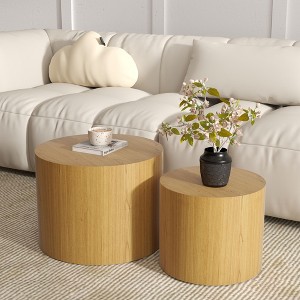 Coffee Table Set of 2, Round White Coffee Table Modern Circle Coffee Table Side End Table for Small Spaces - 1 of 4