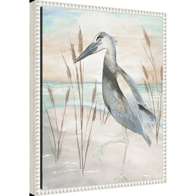 Heron on Sandy Beach with Beaded Frame Canvas Art