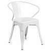 Emma and Oliver Commercial 30" Round White Metal Indoor-Outdoor Table Set with 2 Arm Chairs - 4 of 4