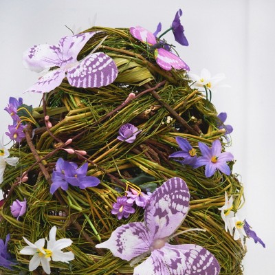 Large Lavender and Green Spring Wood Egg Figurine